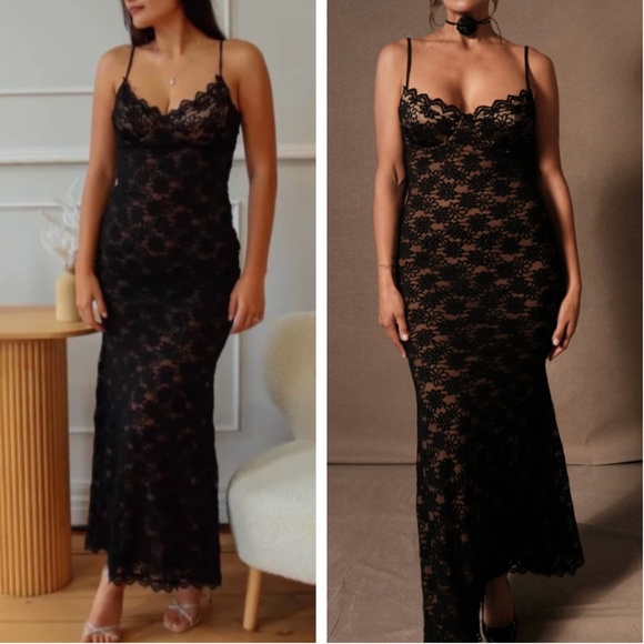 PLUS SIZE MESHKI Joelle Lace Cupped Maxi Dress Gown Black Cocktail Party XXL/XXX